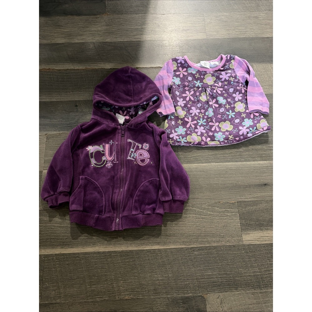 Y2K Koala Kids Velour Zip Up Purple Jacket With Matching Shirt Size 12 Months